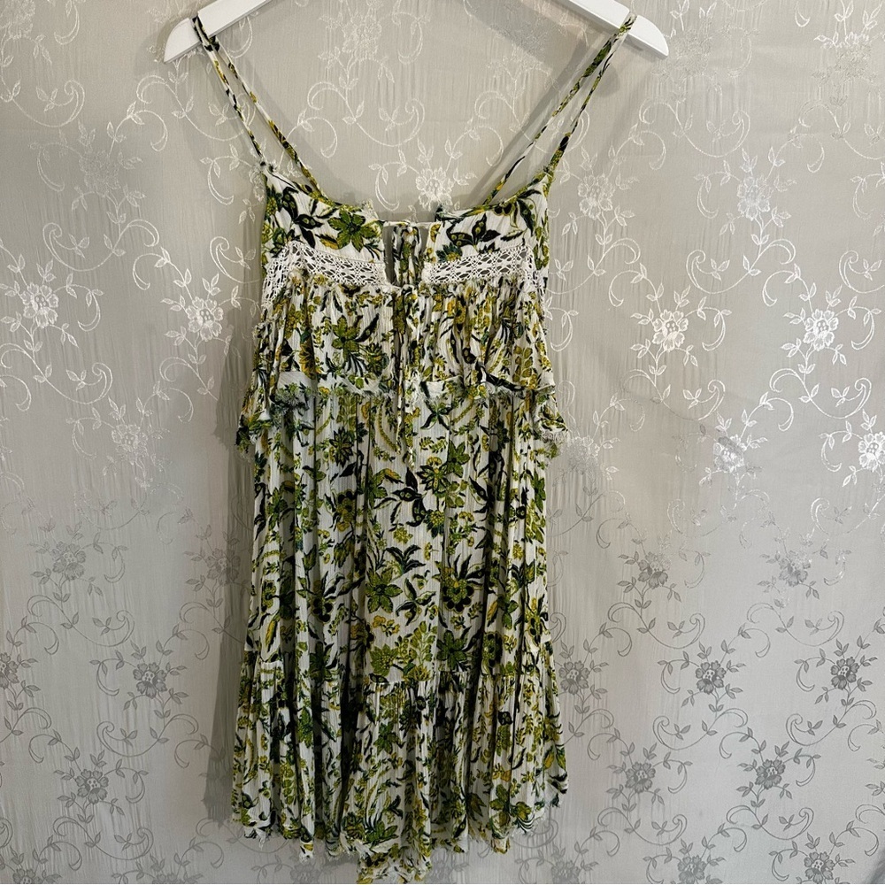 Free People Clemente Yellow Green Babydoll Ruffle Tie Mini Floral Dress SMALL - Picture 6 of 13